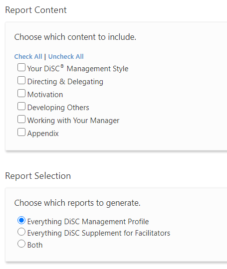 EPIC: Choose report content