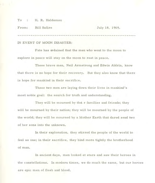 Bill Safire's moon disaster memo