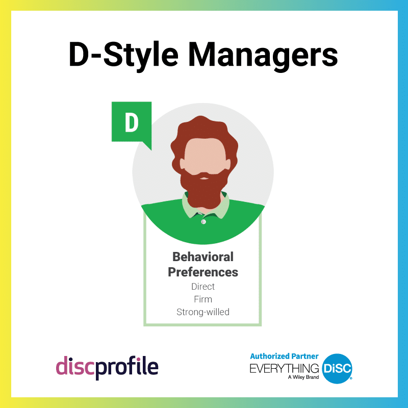 DiSC D-style managers are direct, firm, and strong-willed